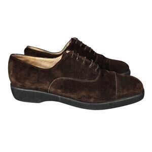 Ferragamo Sport Oxford Shoes Womens 8.5 C Brown Suede Lace Up Cap Toe Italy 2727